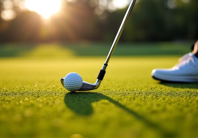 Giocatore di golf che pratica il putt sul green